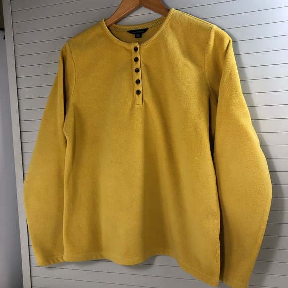 Lands' End Women's Mustard Thick Fleece Half Button Up Pullover Sweater Sz M - Picture 2 of 6